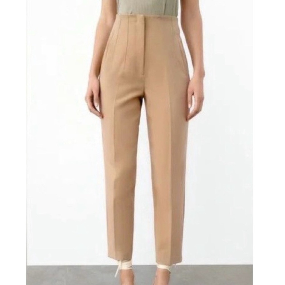 Zara High-Waist‎ Straight Leg Pants in Camel size 14 NEW